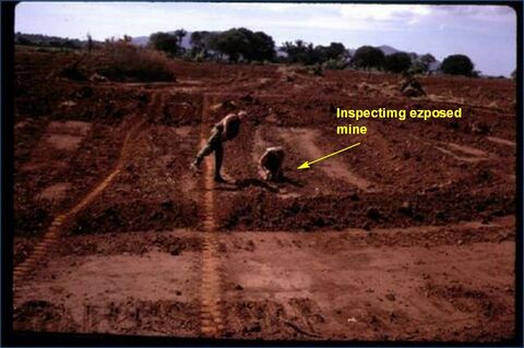 Inspecting the exposed mine