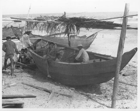Traditional boat building on the beach in the village of Phuoc Hai (also known as Lang Phuoc Hai)