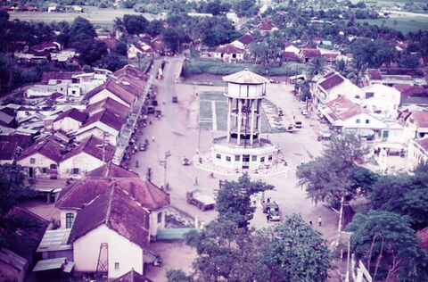 Aerial view of Baria (Phuoc Le) water Tower looking west.